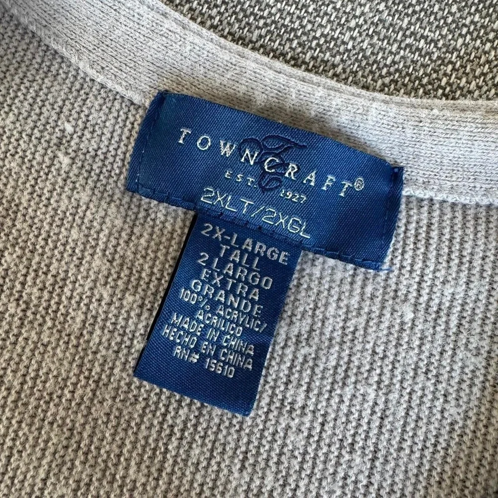 Towncraft Men's 2XL Tall Grey Acrylic Cardigan Sweater
